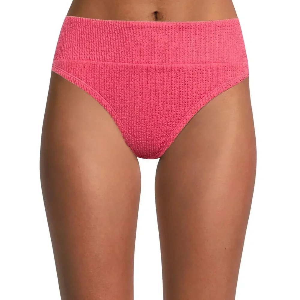 Time and Tru Women's Plus Crinkle Texture Bikini Swim Bottom Pink Size 3X